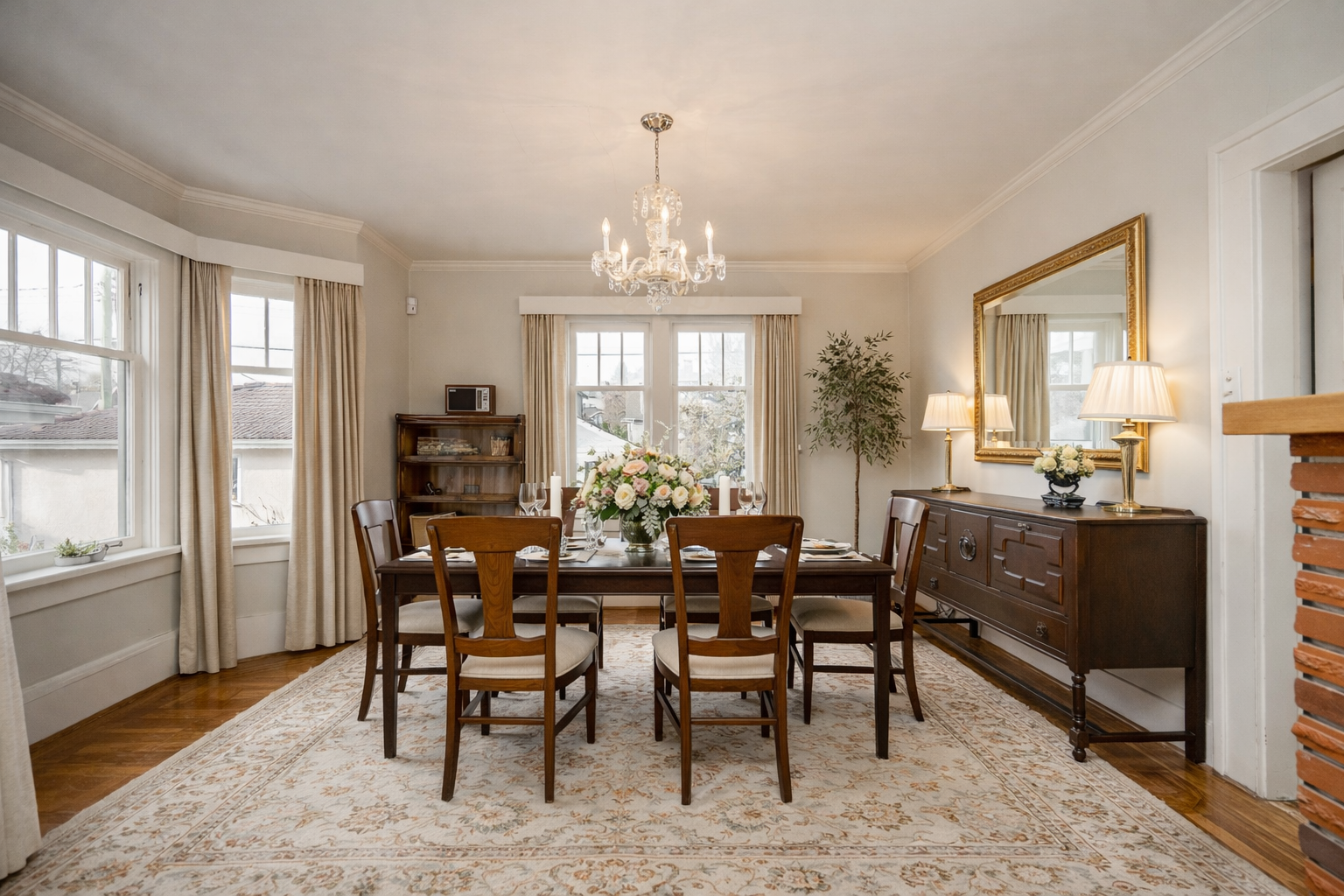 Elegant dining room with floral centerpiece