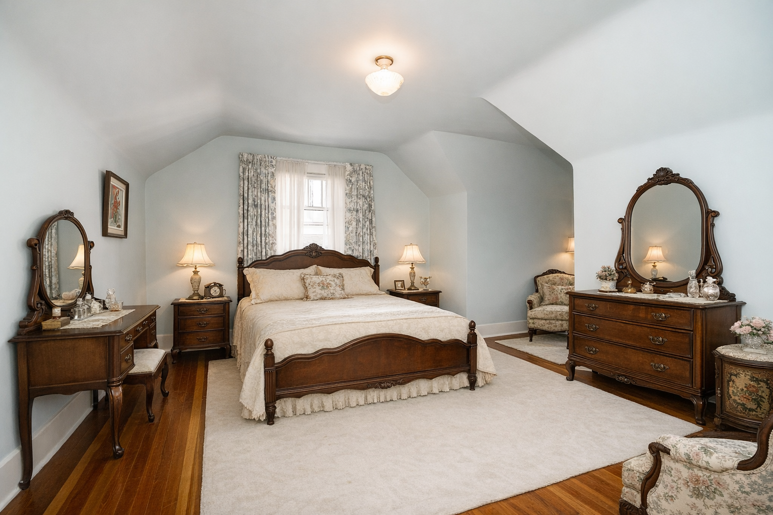 Vintage 1940s bedroom with floral accents